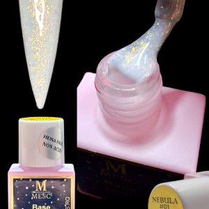 Baza Rubber Mesc Nebula Nr.1 FREE HEMA / FREE ACID - Baza Laptoasa cu Fulgi Metalici Aurii - 10ml