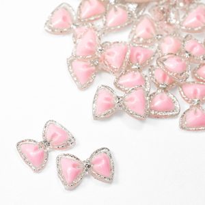 Decorațiuni unghii 3D cu fundițe roz și argintii 20 buc.