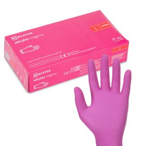 Mănuși de diagnostic și protecție din nitril de unică folosință Mercator mărimea L roz 100 buc.