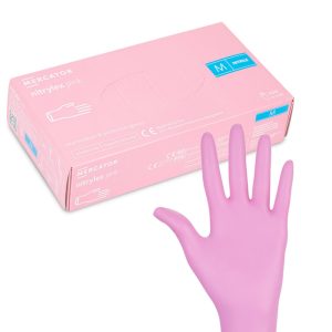 Mănuși de diagnostic și protecție din nitril de unică folosință Mercator mărimea M roz 100 buc.