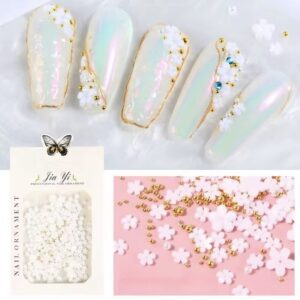 Decor unghii – Floricele diverse marimi si Caviar auriu